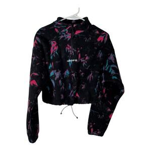 Adidas Women's Cozy Polar Fleece Half Zip Cropped Sweatshirt Black Sz M 21x19